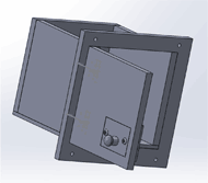 The cabinet module seperated from the ADL task board.  The module can be inserted into the main task board frame and then flush mounted against the front using four screws. The cabinet door has hinges flush mounted on the front of the module allowing the door to open to the left.  The door handle is mounted on a own small board that is located at the bottom, right corner of the cabinet door; this small board with the door handle screws into an backing board built into the main door.  This design allows the front of the door to appear to be a single sheet of wood while permitting the door handle to be changed to a wide varieity of options.
